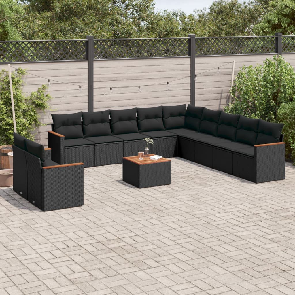 Set Divani Da Giardino 12 Pz Con Cuscini Nero In Polyrattan