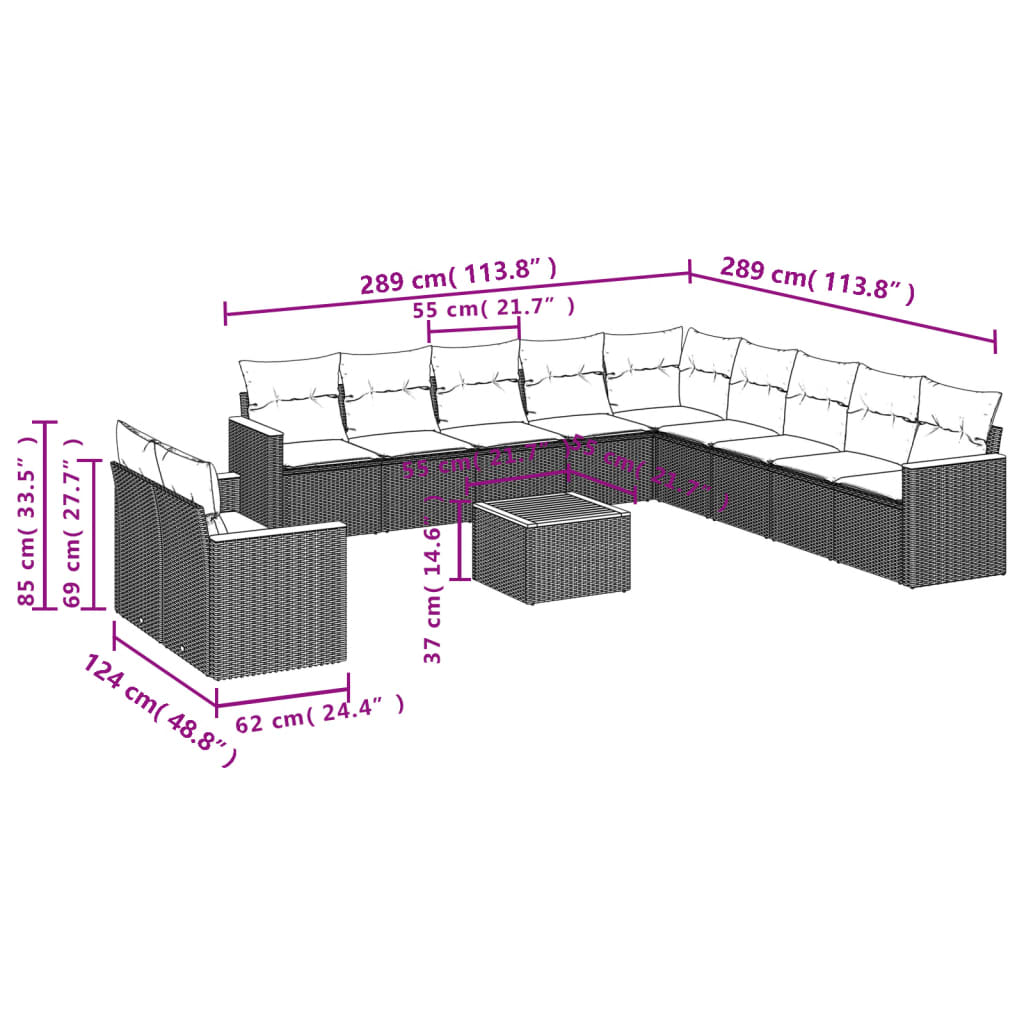 Set Divani Da Giardino 12 Pz Con Cuscini Nero In Polyrattan - Image 3