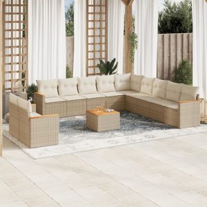 Set Divani Da Giardino 12 Pz Con Cuscini Beige In Polyrattan