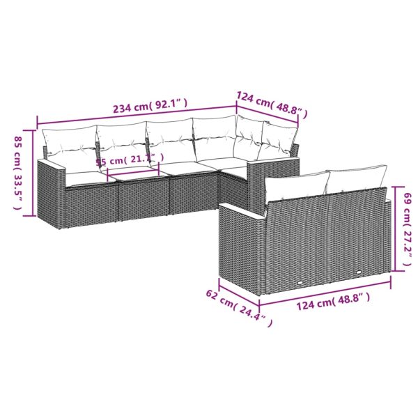 Set Divani Da Giardino Con Cuscini 7pz Nero Polyrattan - Image 3