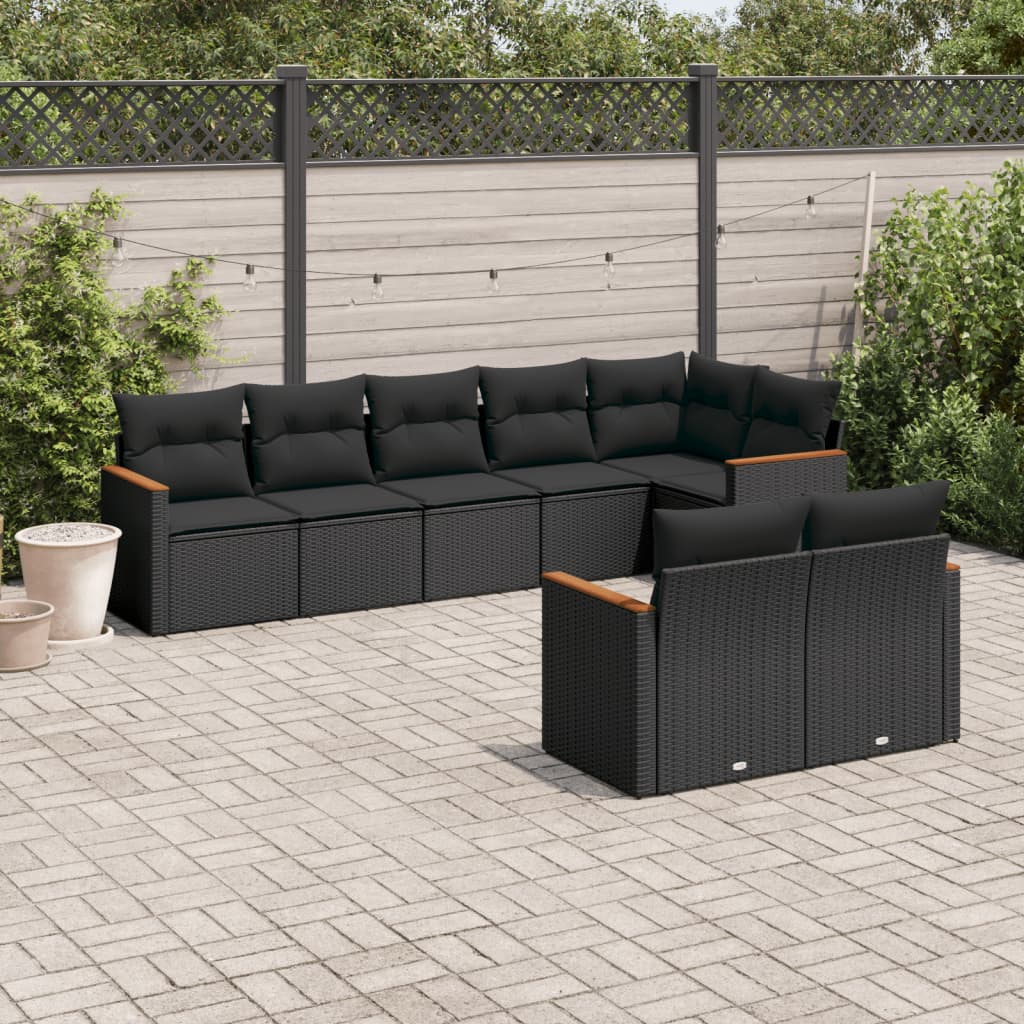 Set Divani Da Giardino Con Cuscini 8 Pz Nero In Polyrattan