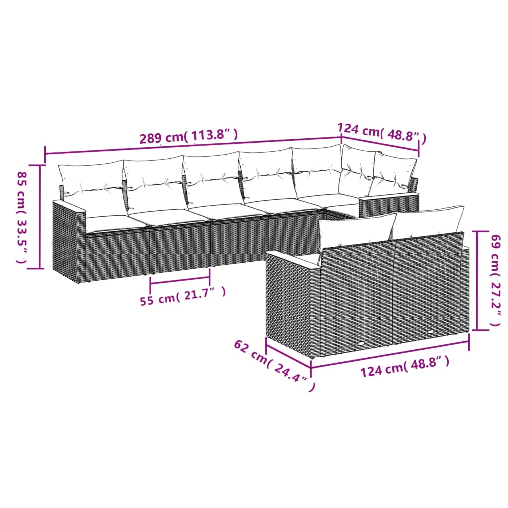 Set Divani Da Giardino Con Cuscini 8 Pz Nero In Polyrattan - Image 3