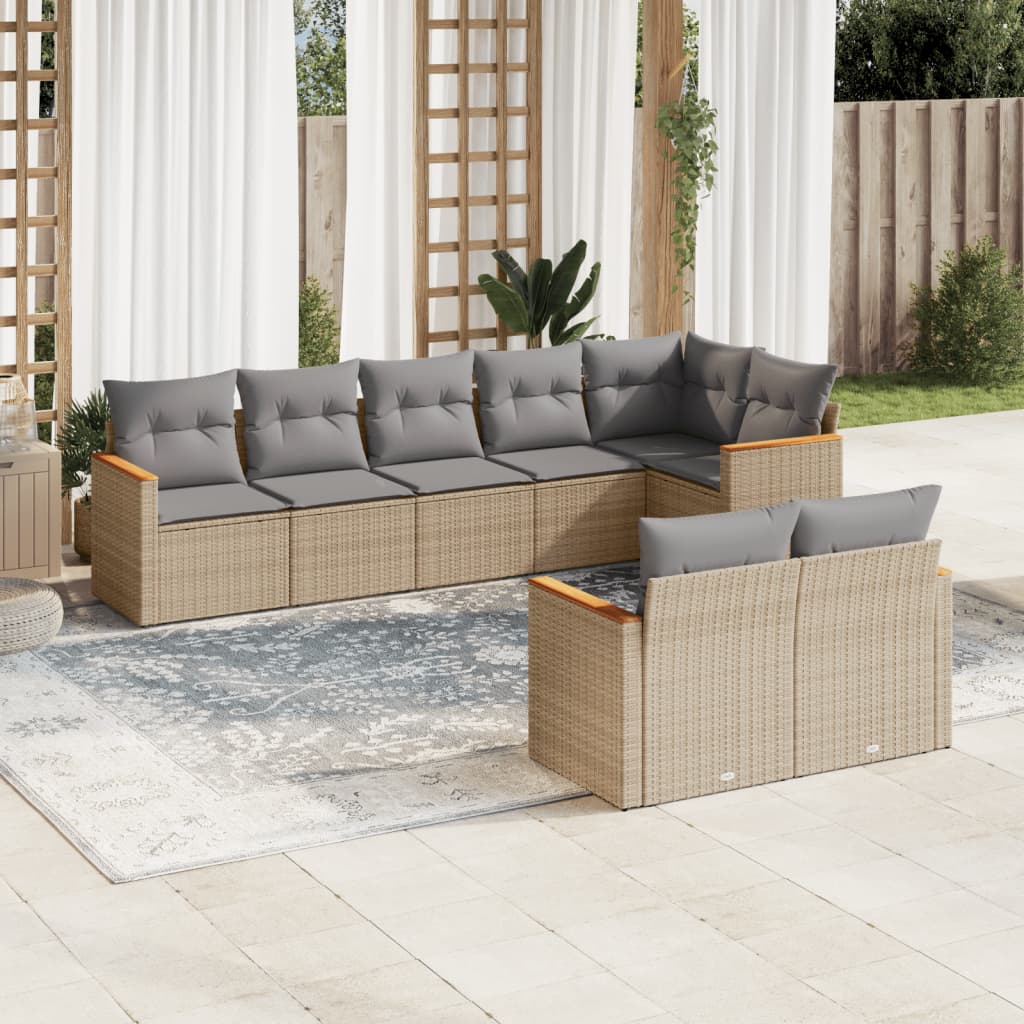 Set Divano Da Giardino 8 Pz Con Cuscini Beige In Polyrattan