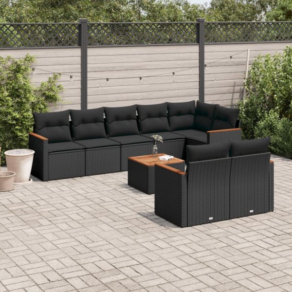 Set Divani Da Giardino 9 Pz Con Cuscini Nero In Polyrattan