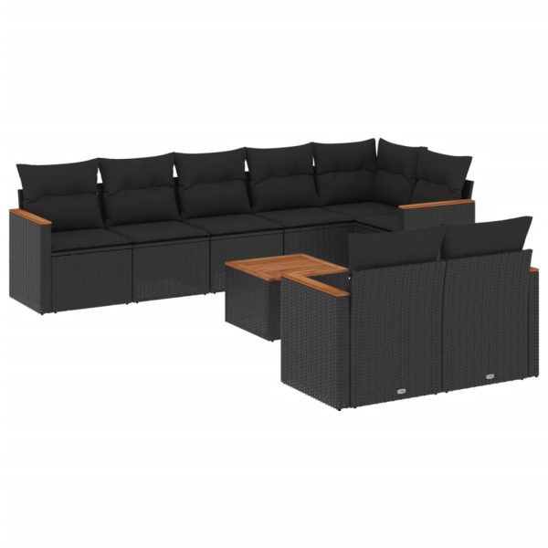 Set Divani Da Giardino 9 Pz Con Cuscini Nero In Polyrattan - Image 2