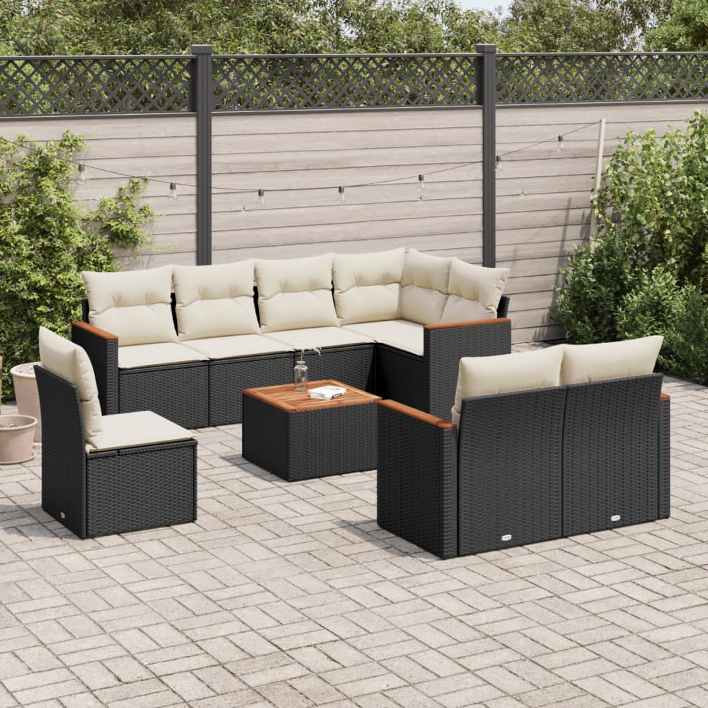 Set Divani Da Giardino 9 Pz Con Cuscini Nero In Polyrattan