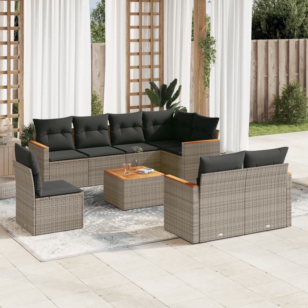 Set Divano Da Giardino 9 Pz Con Cuscini Grigio In Polyrattan