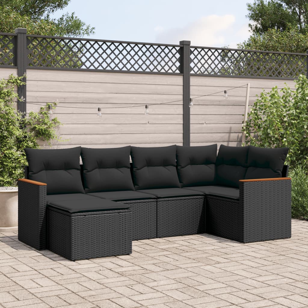 Set Divano Da Giardino 6 Pz Con Cuscini Nero In Polyrattan