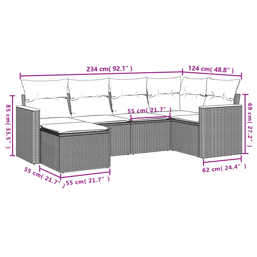 Set Divano Da Giardino 6 Pz Con Cuscini Nero In Polyrattan - Image 3
