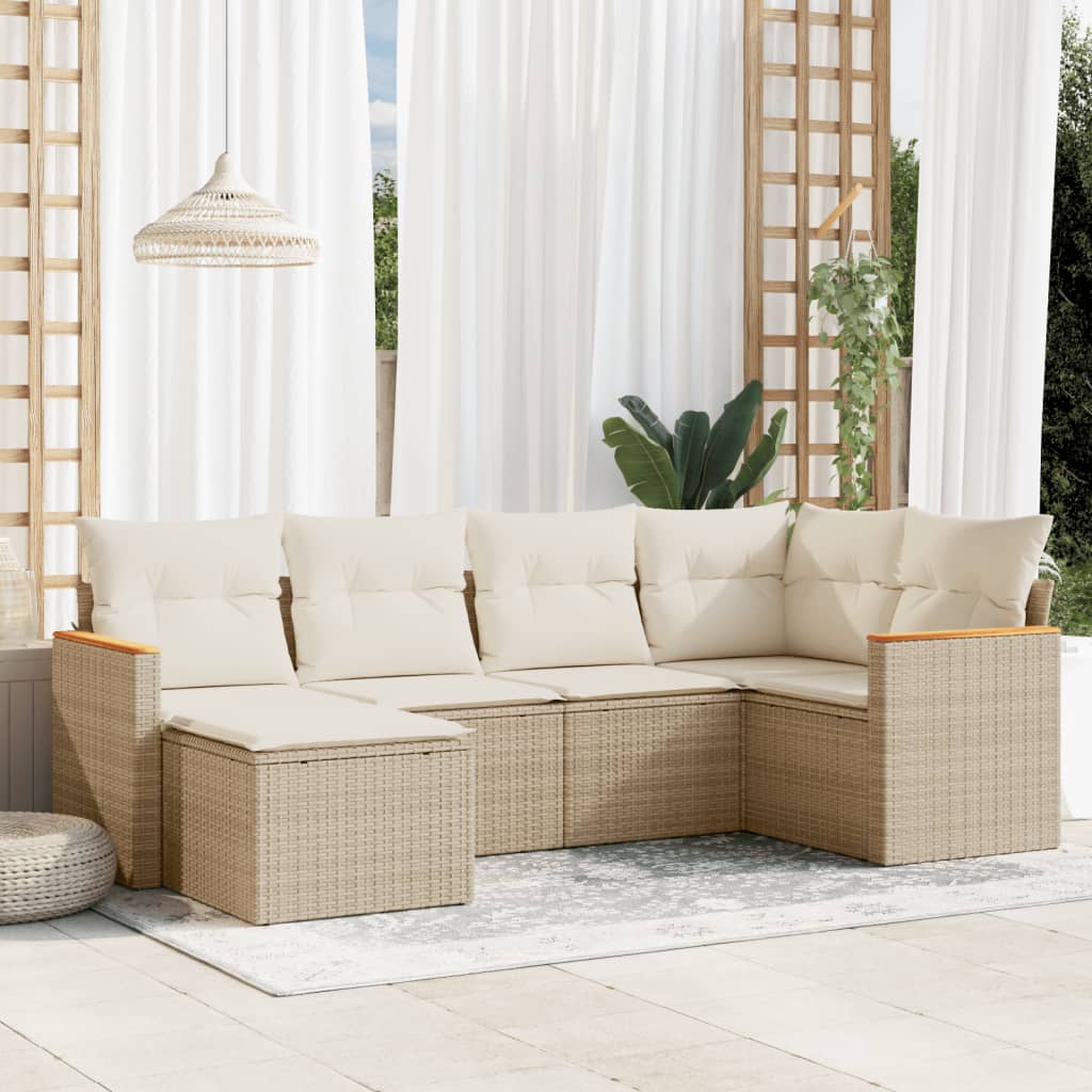 Set Divano Da Giardino 6 Pz Con Cuscini Beige In Polyrattan