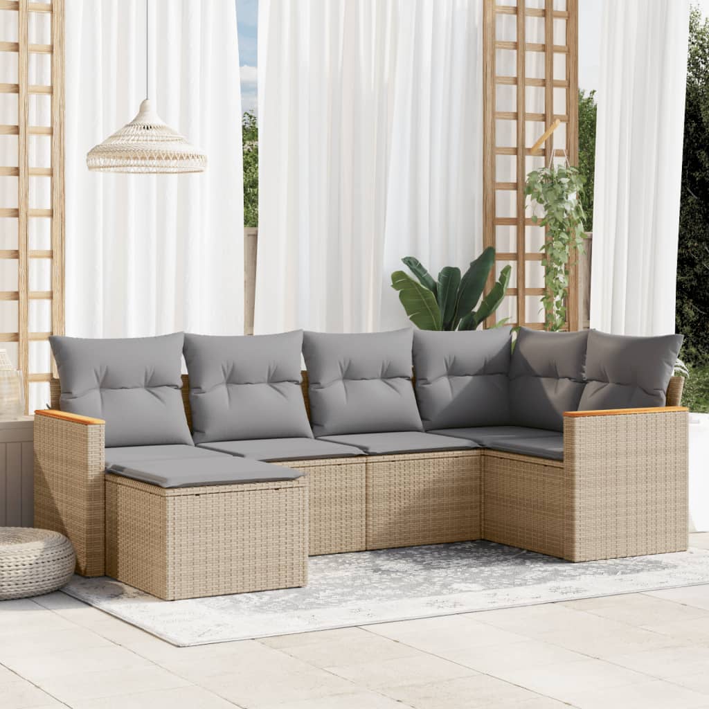 Set Divano Da Giardino 6 Pz Con Cuscini Beige In Polyrattan