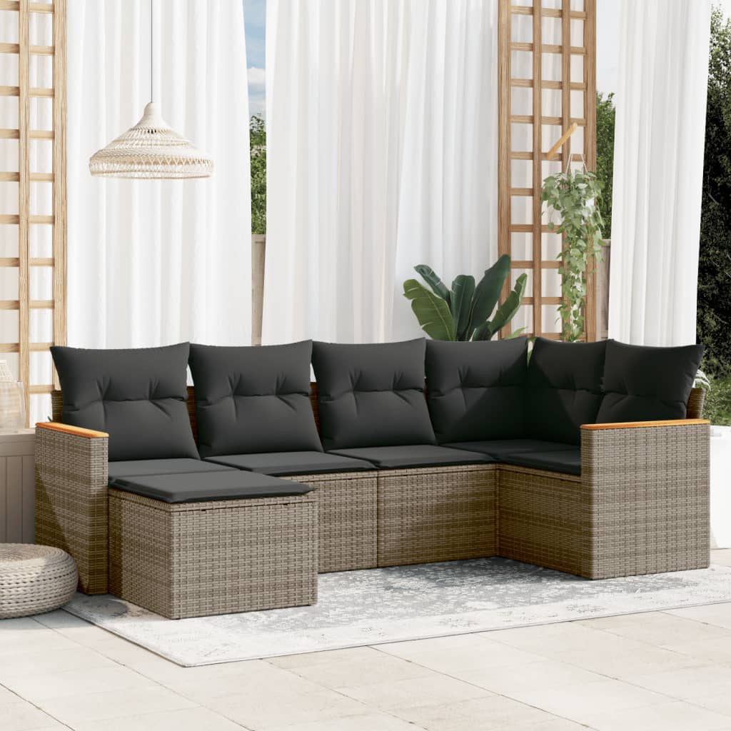 Set Divano Da Giardino 6 Pz Con Cuscini Grigio In Polyrattan