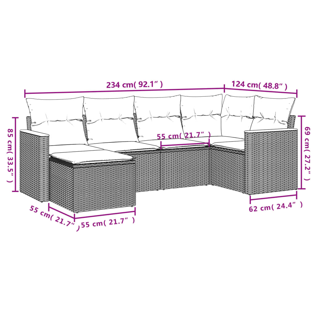 Set Divano Da Giardino 6 Pz Con Cuscini Grigio In Polyrattan - Image 3