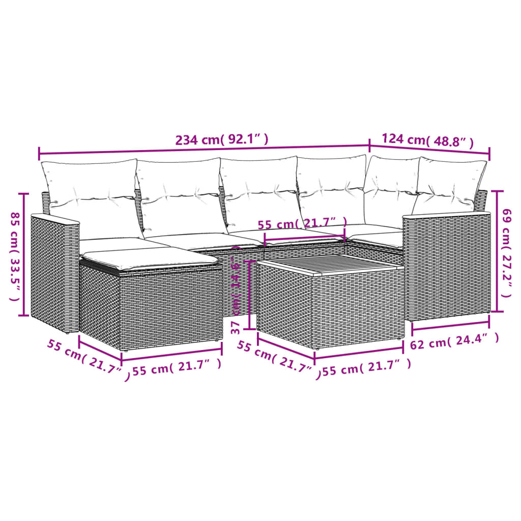 Set Divani Da Giardino Con Cuscini 7pz Nero Polyrattan - Image 3