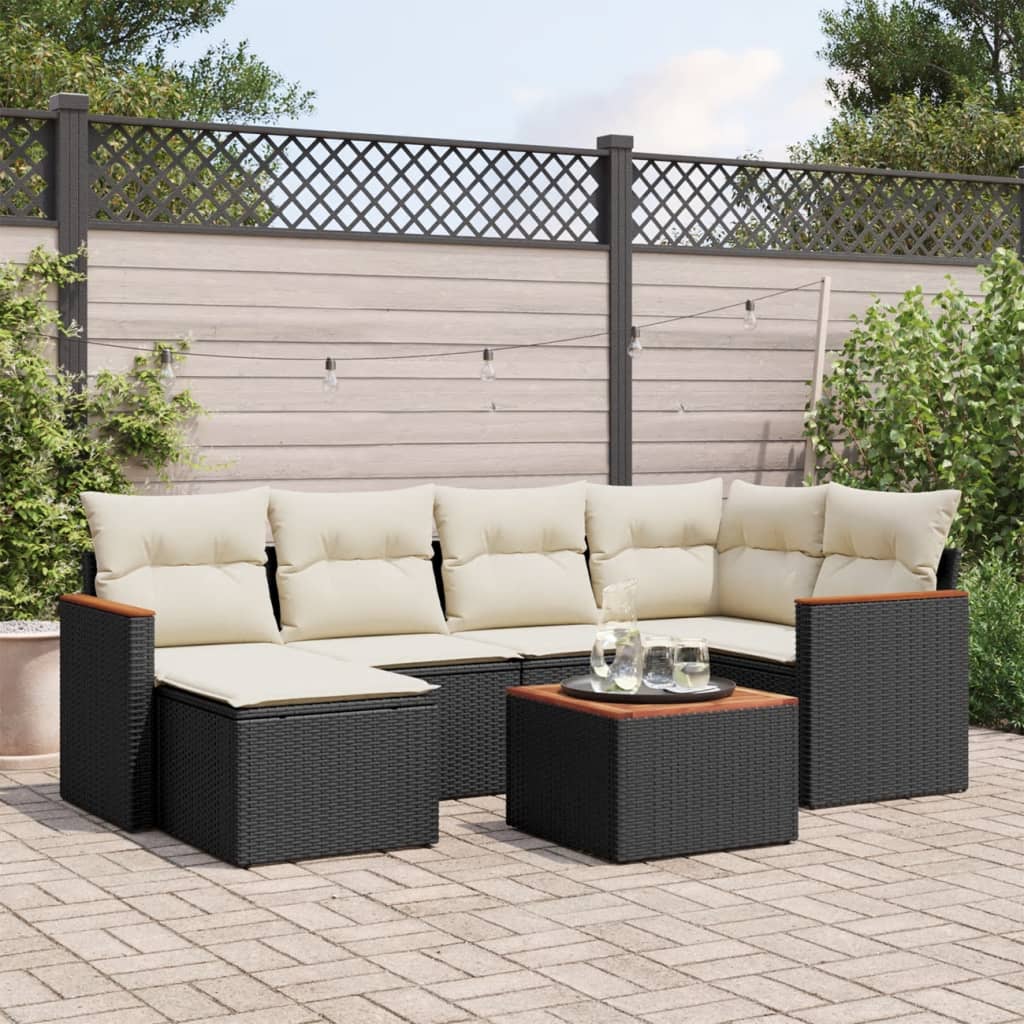 Set Divani Da Giardino Con Cuscini 7pz Nero Polyrattan