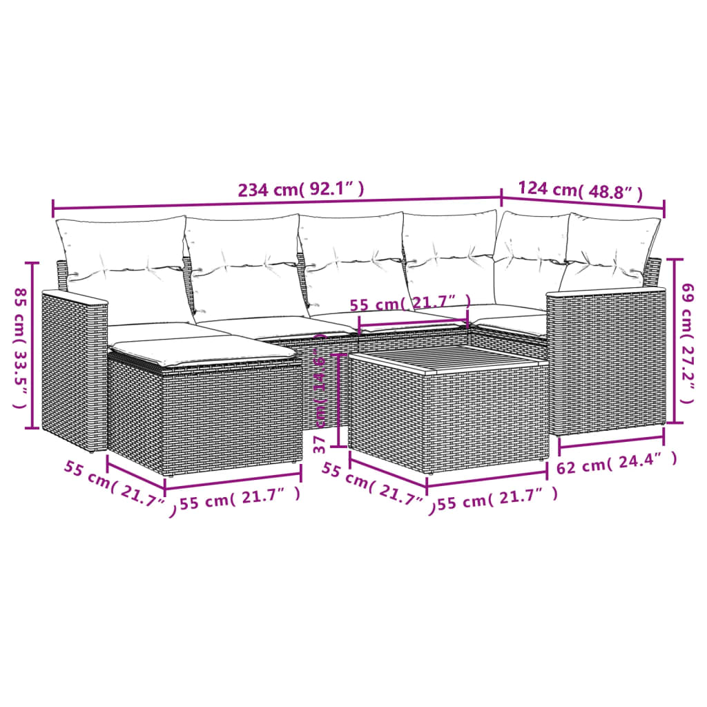 Set Divani Da Giardino Con Cuscini 7pz Nero Polyrattan - Image 3