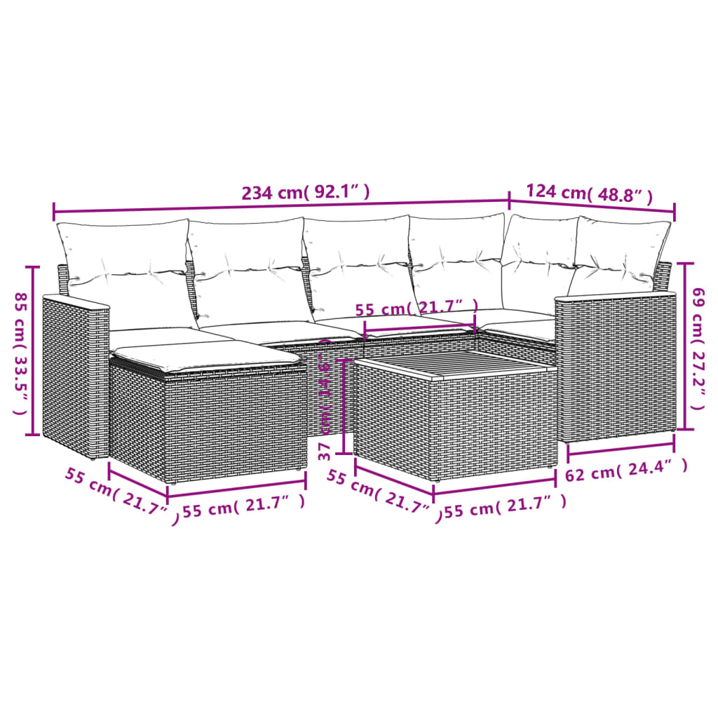 Set Divani Da Giardino 7 Pz Con Cuscini Beige In Polyrattan - Image 3