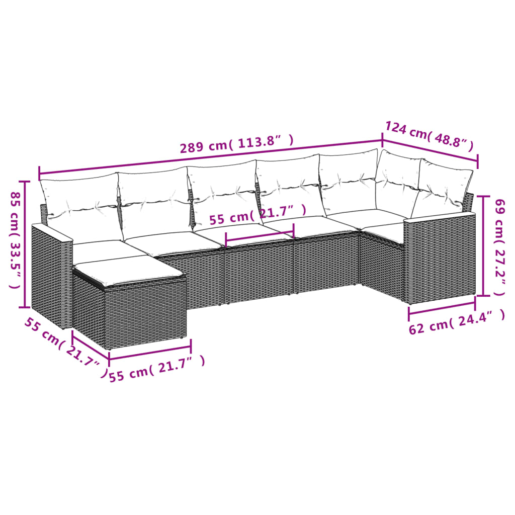 Set Divani Da Giardino 7 Pz Con Cuscini Grigio In Polyrattan - Image 3