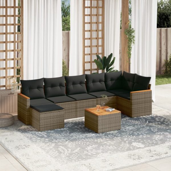 Set Divano Da Giardino 8 Pz Con Cuscini Grigio In Polyrattan