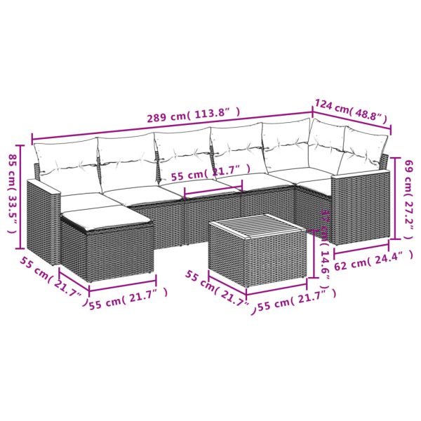 Set Divano Da Giardino 8 Pz Con Cuscini Grigio In Polyrattan - Image 3