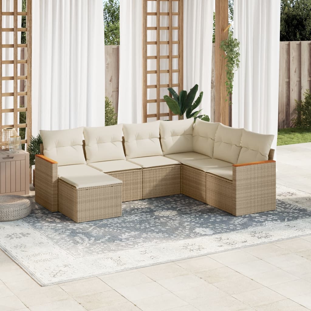 Set Divani Da Giardino 7 Pz Con Cuscini Beige In Polyrattan