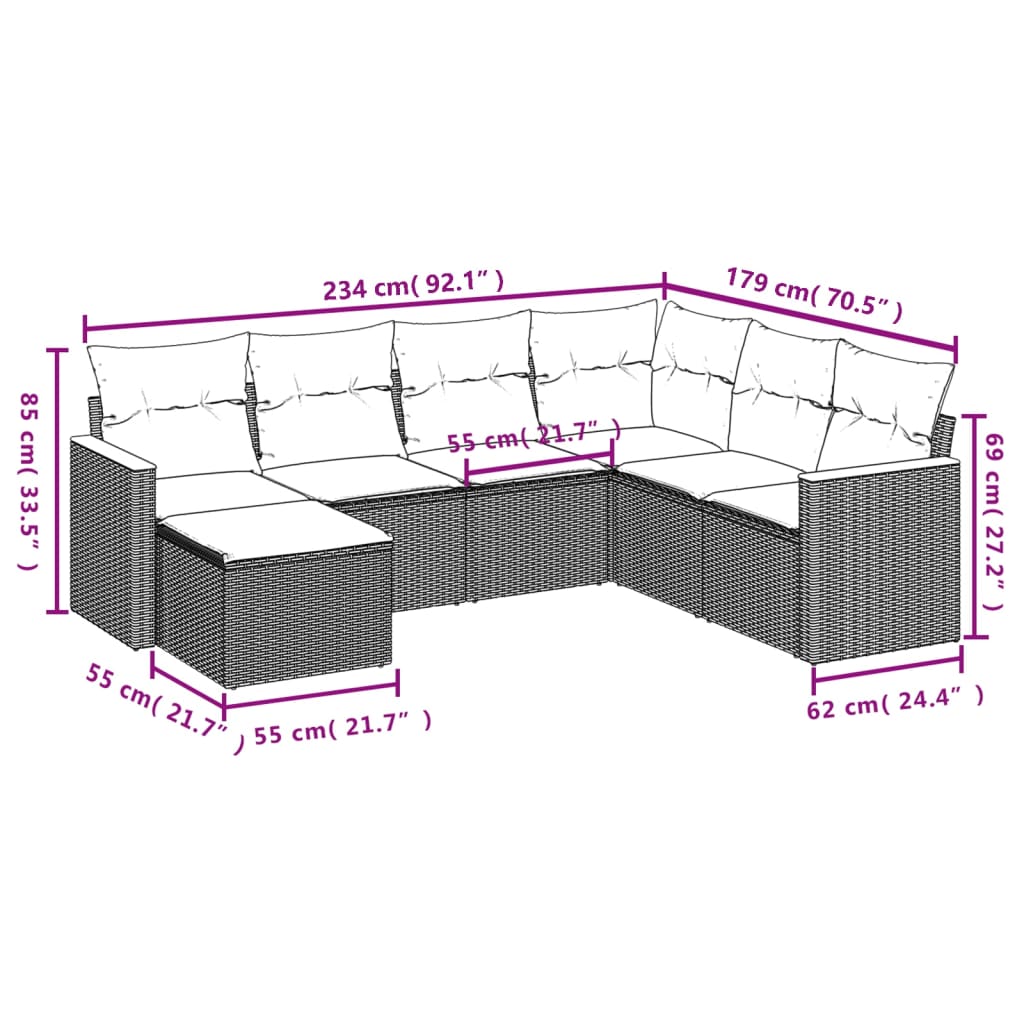 Set Divani Da Giardino 7 Pz Con Cuscini Beige In Polyrattan - Image 3