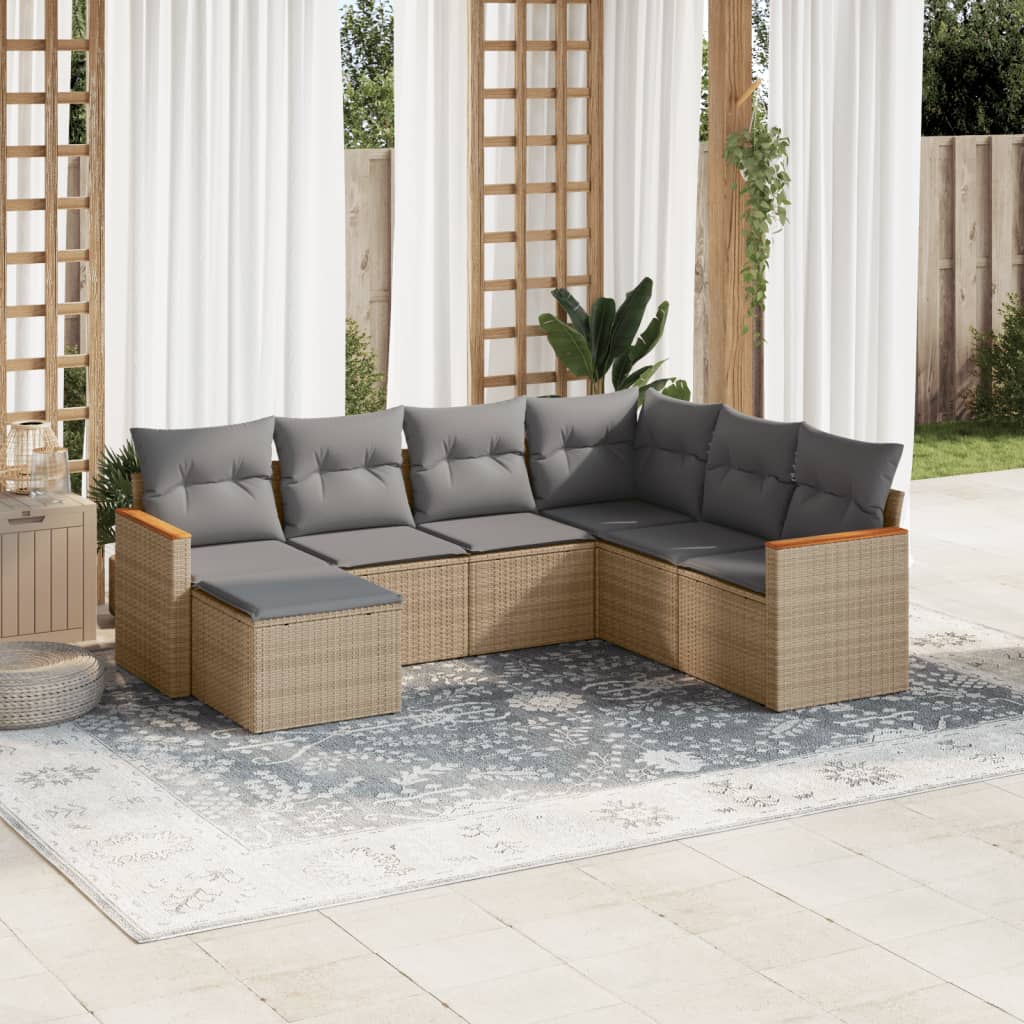 Set Divani Da Giardino 7 Pz Con Cuscini Beige In Polyrattan