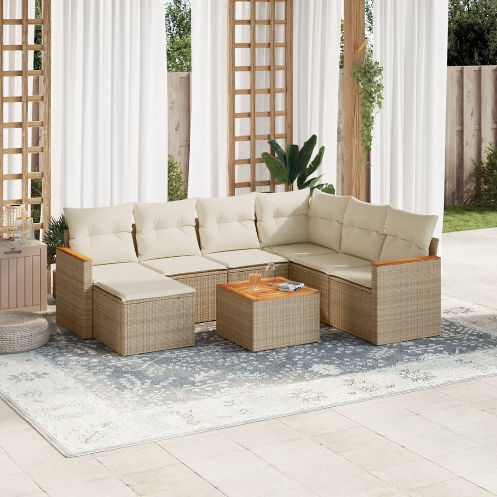 Set Divano Da Giardino 8 Pz Con Cuscini Beige In Polyrattan