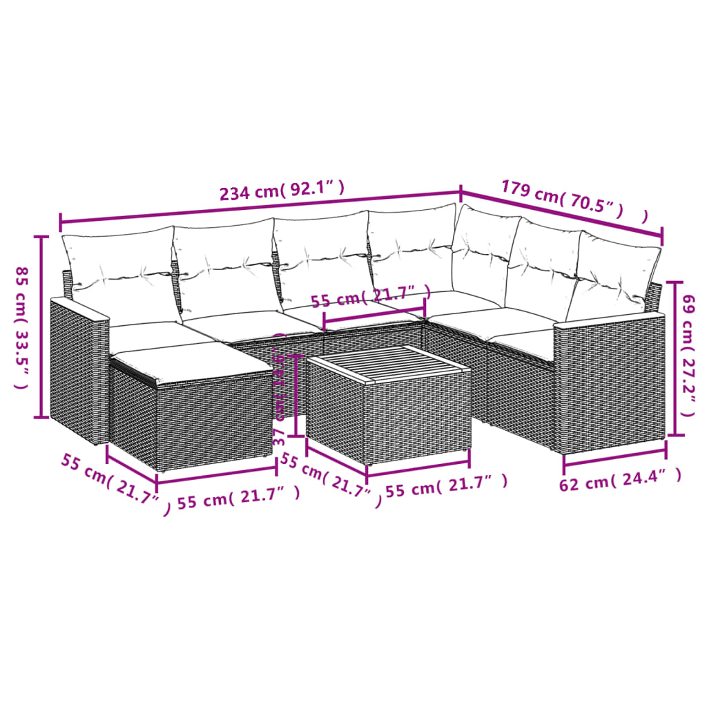 Set Divano Da Giardino 8 Pz Con Cuscini Beige In Polyrattan - Image 3