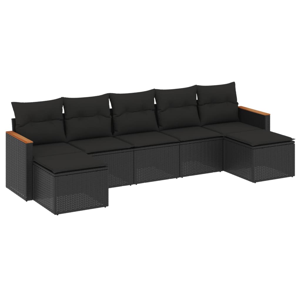 Set Divani Da Giardino Con Cuscini 7pz Nero Polyrattan - Image 2
