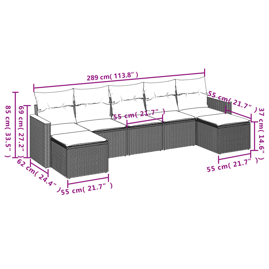 Set Divani Da Giardino 7 Pz Con Cuscini Beige In Polyrattan - Image 3