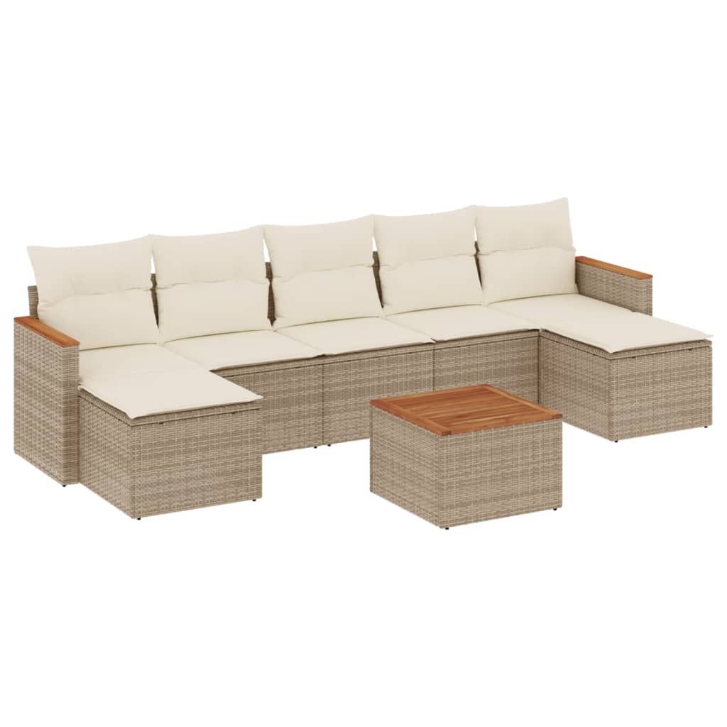 Set Divano Da Giardino 8 Pz Con Cuscini Beige In Polyrattan - Image 2