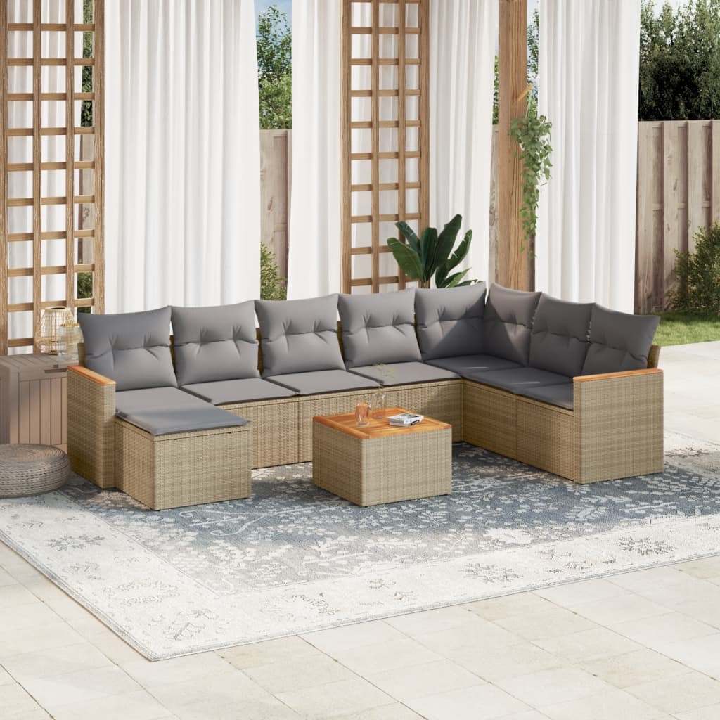 Set Divano Da Giardino 9 Pz Con Cuscini Beige In Polyrattan