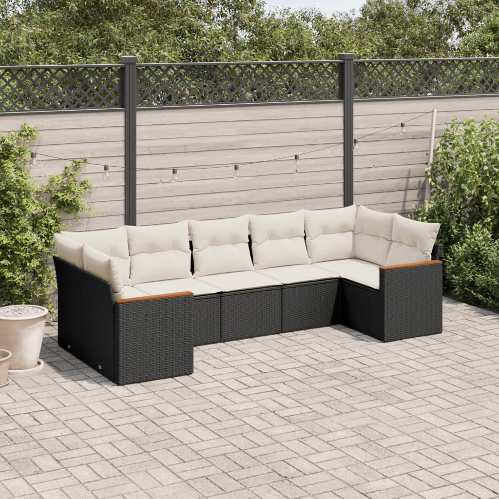 Set Divani Da Giardino Con Cuscini 7pz Nero Polyrattan