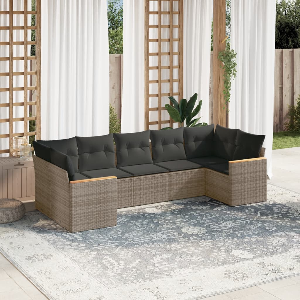 Set Divani Da Giardino 7 Pz Con Cuscini Grigio In Polyrattan