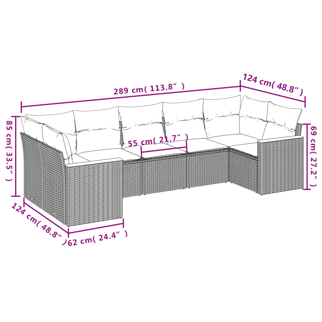 Set Divani Da Giardino 7 Pz Con Cuscini Grigio In Polyrattan - Image 3