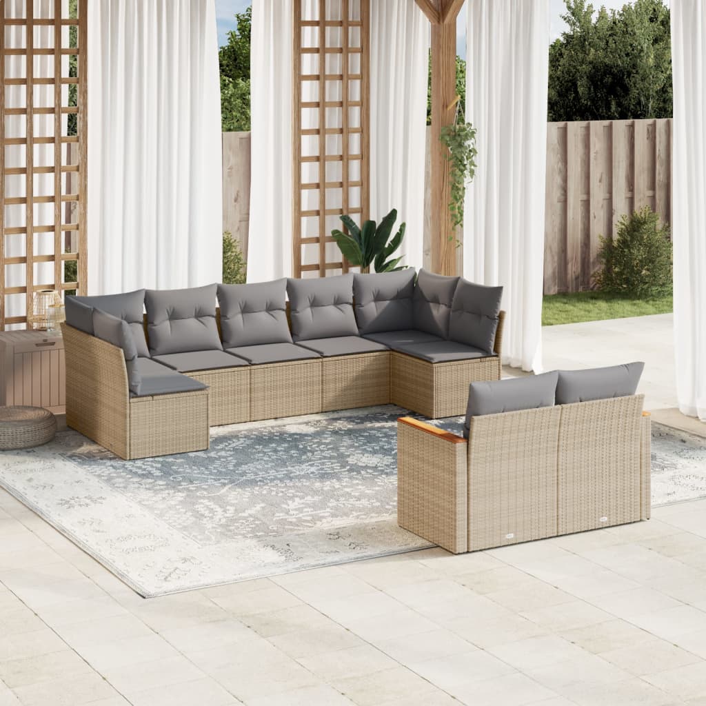 Set Divano Da Giardino 9 Pz Con Cuscini Beige In Polyrattan