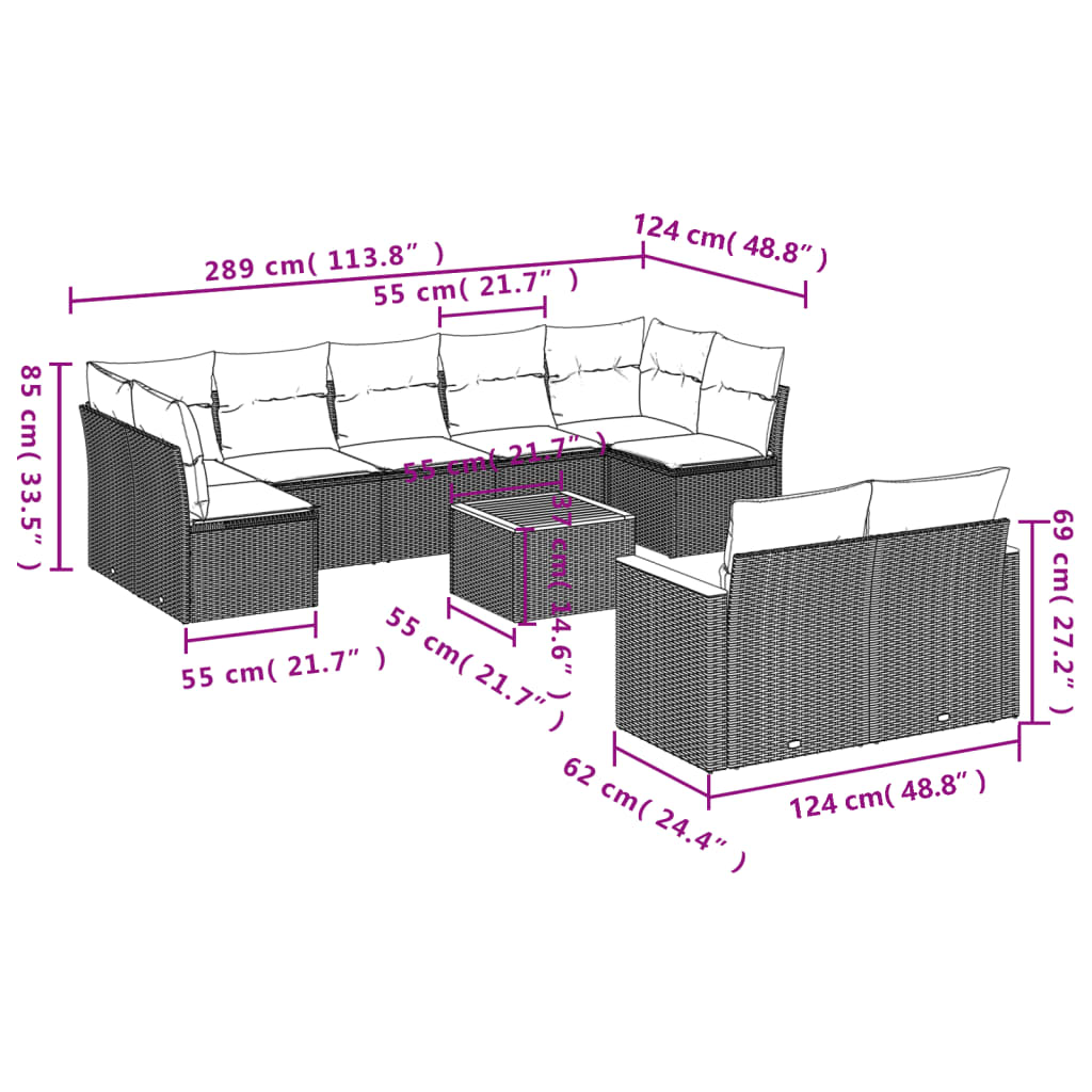 Set Divano Da Giardino 10 Pz Con Cuscini Grigio In Polyrattan - Image 3