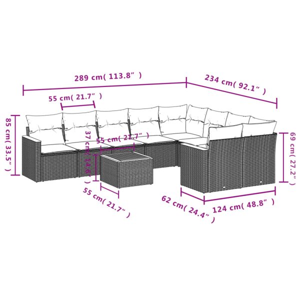 Set Divano Da Giardino 10 Pz Con Cuscini Beige In Polyrattan - Image 3