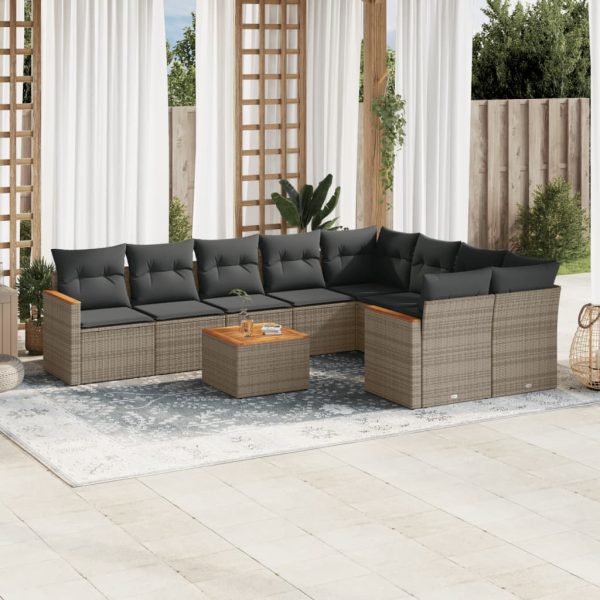 Set Divano Da Giardino 10 Pz Con Cuscini Grigio In Polyrattan