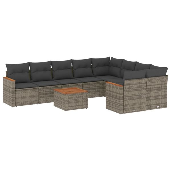 Set Divano Da Giardino 10 Pz Con Cuscini Grigio In Polyrattan - Image 2