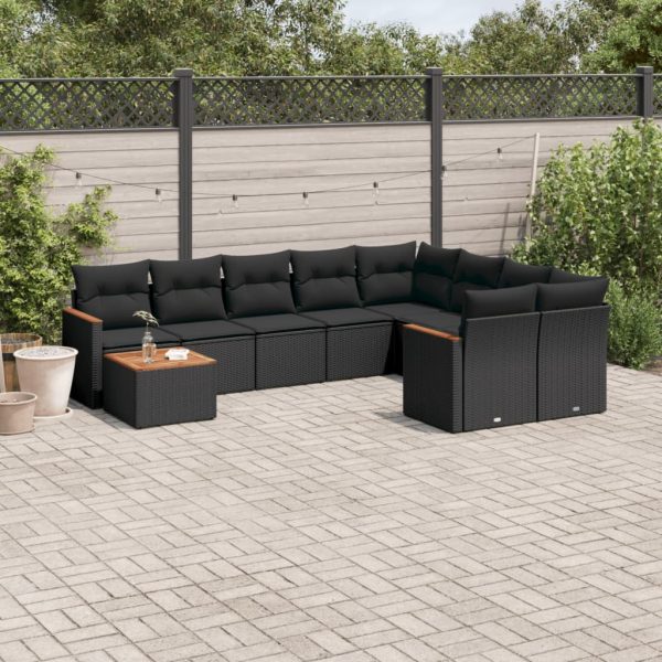 Set Divani Da Giardino 10pz Con Cuscini In Polyrattan Nero