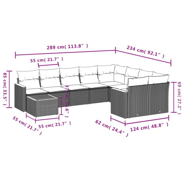 Set Divani Da Giardino 10pz Con Cuscini In Polyrattan Nero - Image 3