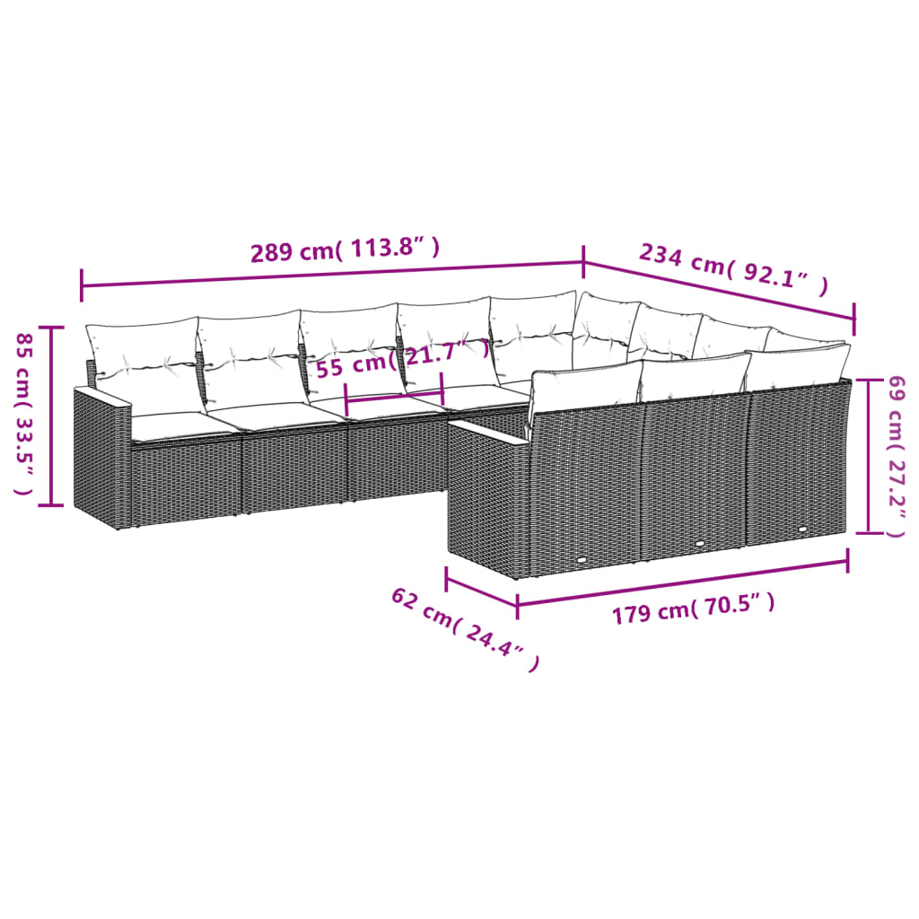Set Divano Da Giardino 10 Pz Con Cuscini Grigio In Polyrattan - Image 3