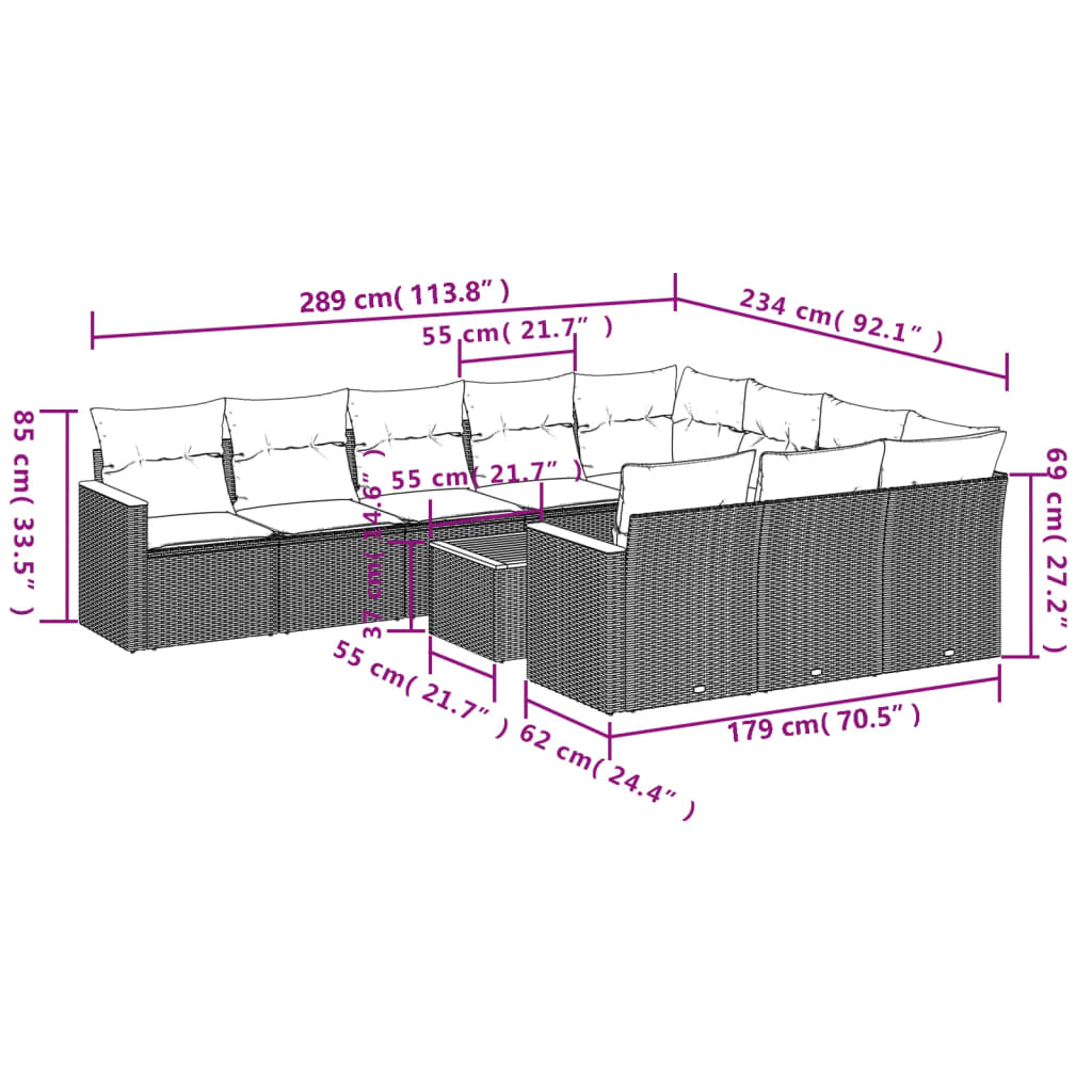 Set Divani Da Giardino 11 Pz Con Cuscini Beige In Polyrattan - Image 3