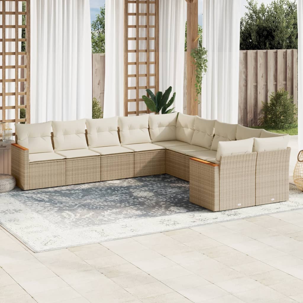 Set Divano Da Giardino 10 Pz Con Cuscini Beige In Polyrattan