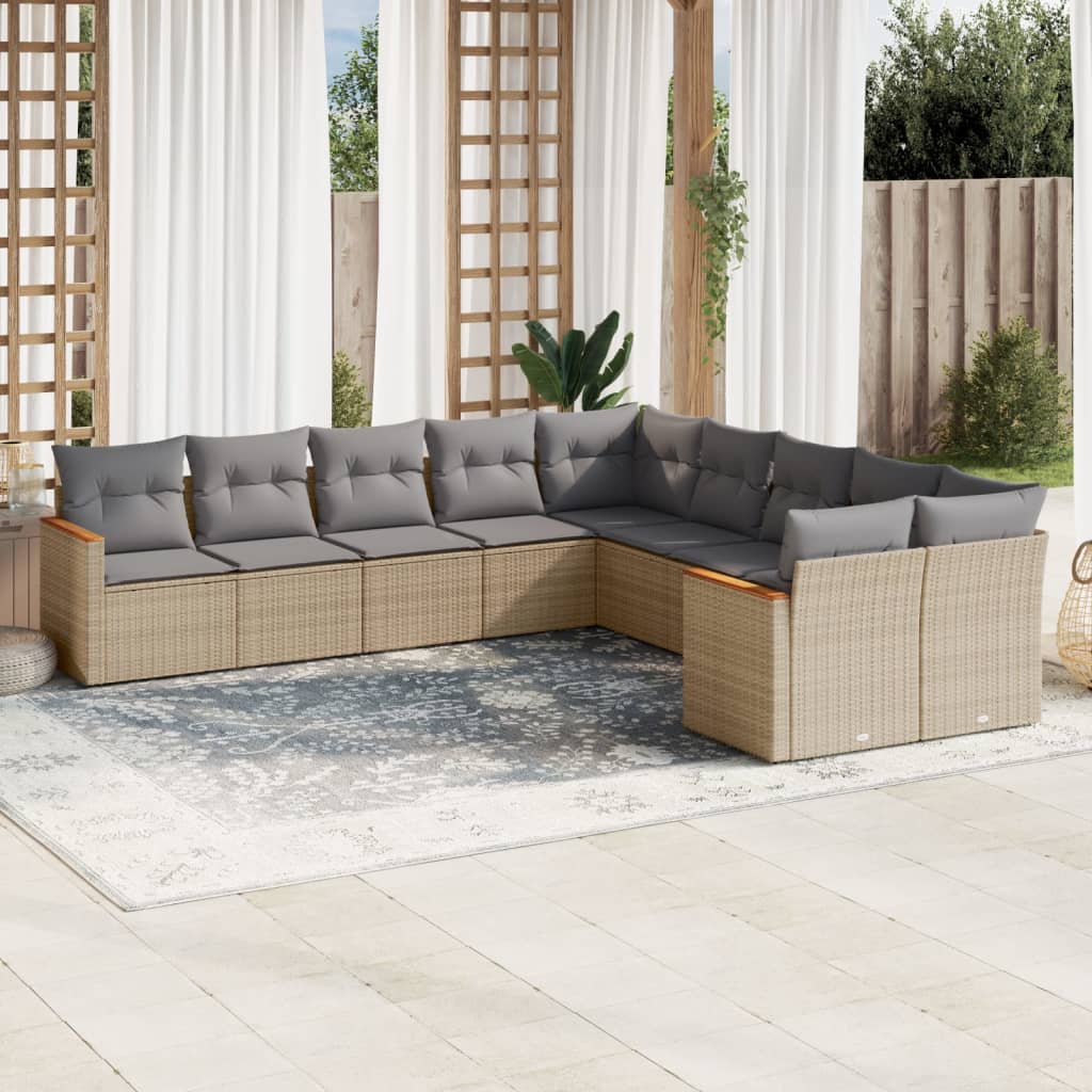 Set Divano Da Giardino 10 Pz Con Cuscini Beige In Polyrattan