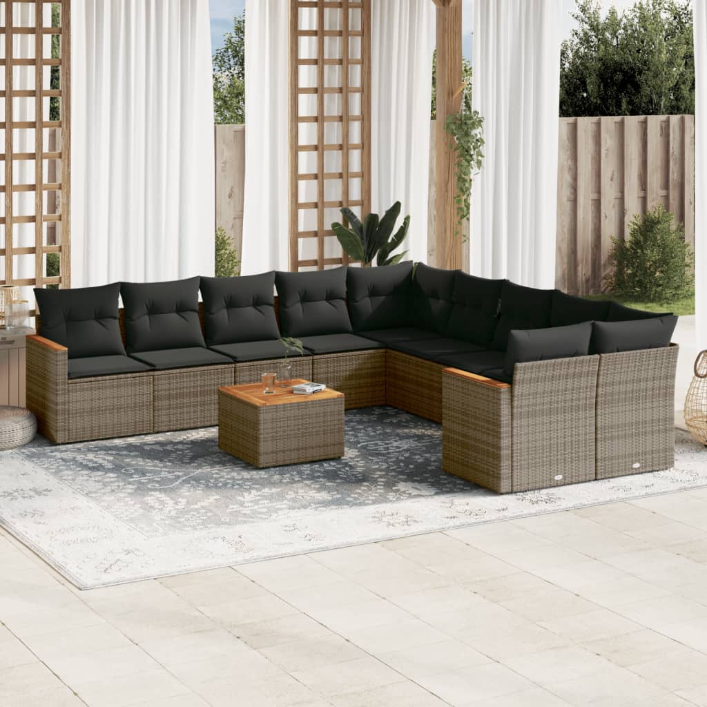 Set Divani Da Giardino 11 Pz Con Cuscini In Polyrattan Grigio