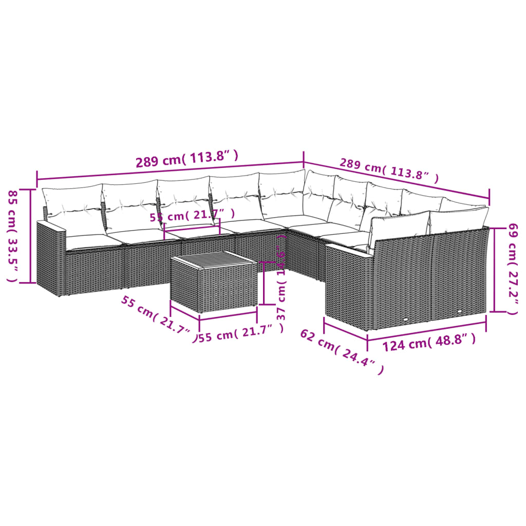 Set Divani Da Giardino 11 Pz Con Cuscini In Polyrattan Grigio - Image 3