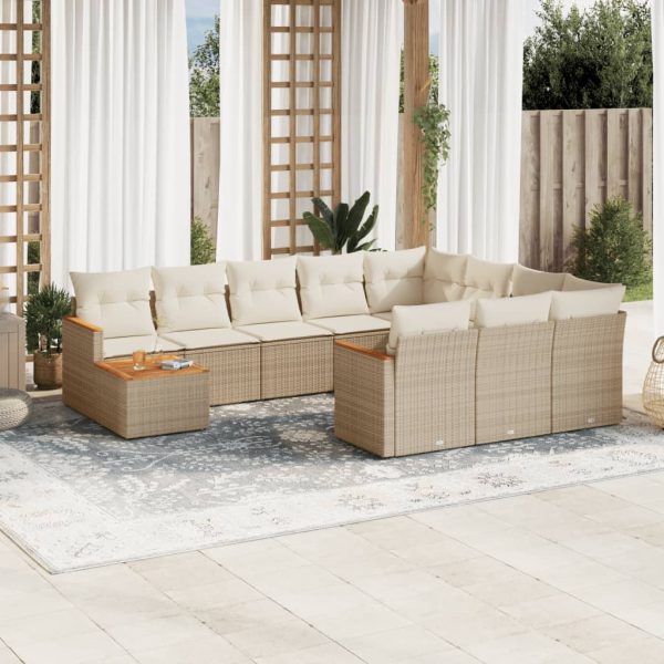 Set Divani Da Giardino 11 Pz Con Cuscini Beige In Polyrattan